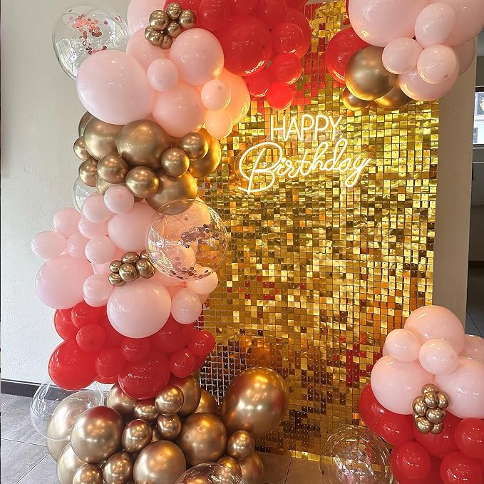 Gold Shimmer Wall Backdrop,Shiny Sequins,12Pcs Sequins Backdrop Panels, Glitter Bling Photo Background Decorations for Birthday Party Wedding Engagement Anniversary Graduation (Each 1FT², Total 12FT²)