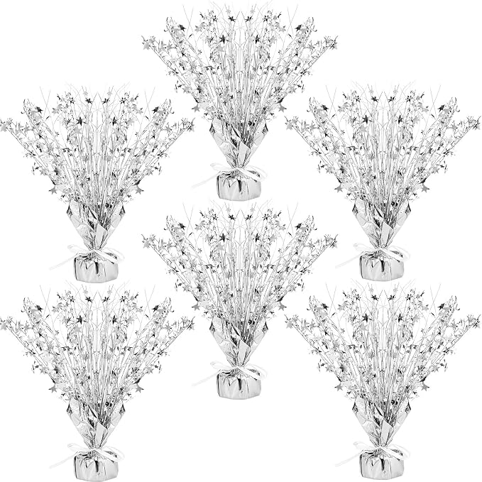 Crowye 6 Pcs Metallic Foil Spray Centerpiece Party Star Decoration Table Decor for Birthday Wedding Bachelorette Summer Party Holiday(Silver,Small Star)