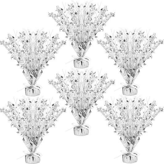 Crowye 6 Pcs Metallic Foil Spray Centerpiece Party Star Decoration Table Decor for Birthday Wedding Bachelorette Summer Party Holiday(Silver,Small Star)