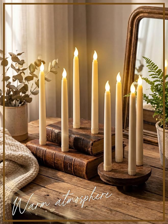 Funtery 48 Pcs Flameless LED Taper Candles Battery Operated Candles Bulk Realistic LED Candlesticks Flickering for Wedding Church Party Home Decor(Ivory,8 Inch,Compact Style)