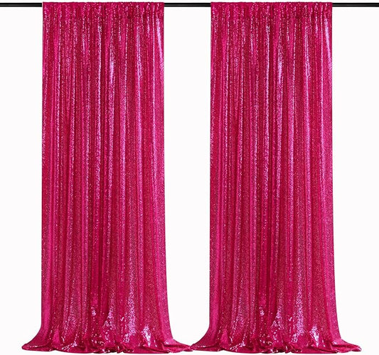 B-COOL Fuchsia Sequin Backdrop Curtains Hot Pink Glitter Backdrop 2 Panels 2ftx8ft Girls Party Backdrop Fabric for Sweetheart Birthday Wedding Party Decorations