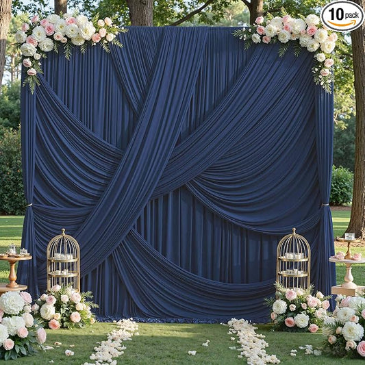50ft×12ft Navy Blue Backdrop Curtain for Wedding Parties, 10 Panels Wrinkle Free Polyester Photo Backdrop Drapes Back Drop Cloth for Independence Day Birthday Photography Background