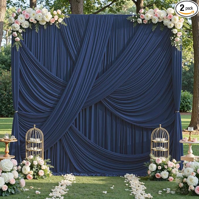 10ft×12ft Navy Blue Backdrop Curtain for Wedding Parties, 2 Panels Wrinkle Free Polyester Photo Backdrop Drapes Back Drop Cloth for Independence Day Birthday Photography Background