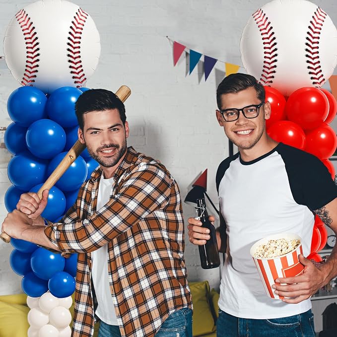 Gejoy 2 Sets Baseball Balloon Column Stand Kit with 253 Baseball Latex Balloons 7 Cards 6.5 ft Adjustable Towers Kit for Sports Theme Party Team Celebration Tournament