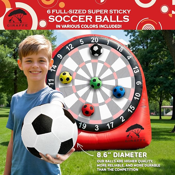 GIRAFFE Giant Inflatable Dartboard Yard Game Set, Big Blow Up Kick Giant Dart Board with Air Pump, Target Game, 6 Jumbo Lawn Games for Kids, Inflatable Games Outdoor, Family Activities, Carnival Party