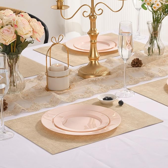 Fijinhom 100PCS Pink Disposable Plates for 50 Guests Including 50PCS 10" Dinner Plates & 50PCS 7" Dessert Plates, Pink