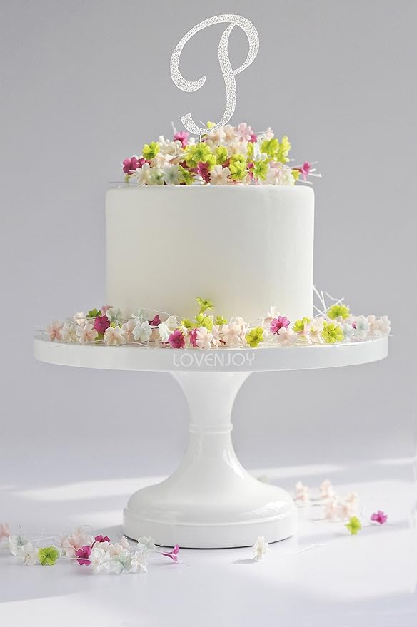 LOVENJOY Gift-Boxed 3.3" Rhinestone Letter P Cake Topper Silver