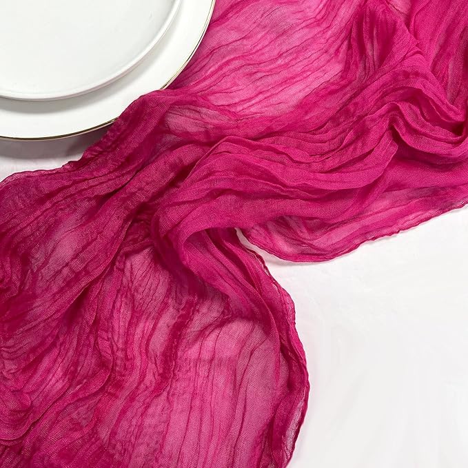3 Pack Hot Pink Valentine's Day Cheesecloth Table Runner-13.3ft Pink Gauze Table Runner Sheer 160in Long Cheese Cloth Runner- Hot Pink Table Decoration for for Wedding, Birthday, Bridal Baby Shower