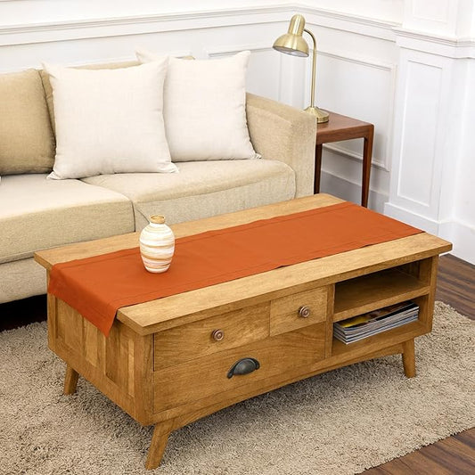 Solino Home Cinnamon Hemstitch Table Runner 48 Inches - Cotton Linen Small Table Runner 14 x 48 Inch Ideal for Dresser and Coffee Tables, Mothers Day