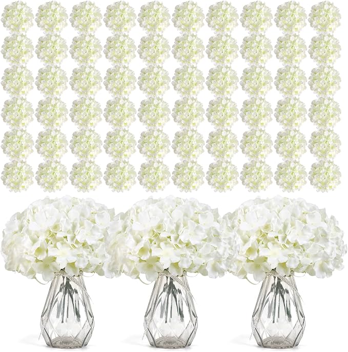 Auihiay 304 PCS Hydrangea Artificial Flowers, Silk Artificial Flowers Heads with Stems, Lifelike Faux White Flowers for DIY Wedding Party, Arch and Background, Home, Garden, Baby Shower Decor