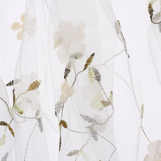 MECCANIXITY 5 Yard Tulle Fabric 175"x51"3D Flower Embroidery Mesh Lace Fabric for DIY Handmade Clothing Wedding Dress Skirt Home Curtain Decoration, White Beige