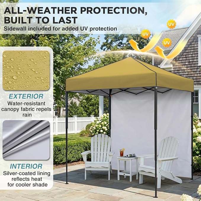 EAGLE PEAK 6x4 Instant Pop Up Canopy Tent with 1 Side Wall Panel, Straight Leg Sun Shelter, Portable Canopy with Carry Bag for Camping, Beach & Sports, Beige