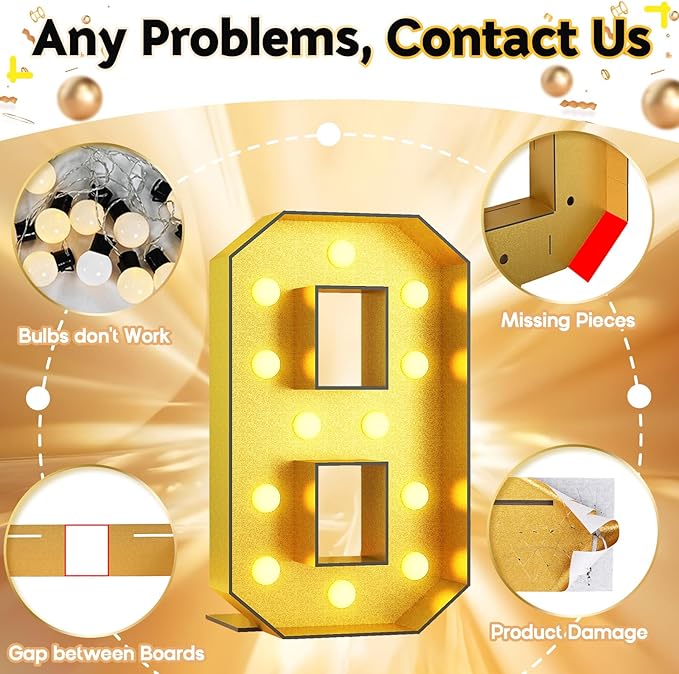 Light Up Number 8, Marquee Light Up Numbers Gold 4FT, Large Led Numbers Lights for 8th Birthday, 4 Feet Tall DIY Frame Pre-Cut Foam Board Kit for Night Light Party Anniversary Decorations