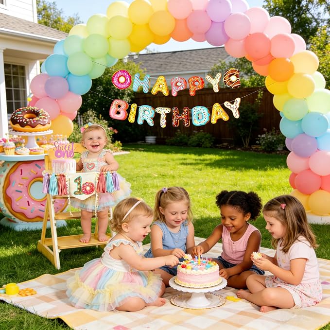 Donut Sweet One Birthday Party Decorations for Girl-Sweet One High Chair Banner Set with 1st Birthday Hat One Cake Topper