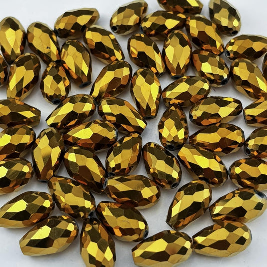 200pcs 3x5mm Teardrop Crystal Glass Beads for Jewelry Making, Faceted Vertical Hole Teardrop Glass Spacer Beads for Wind Chimes Bracelet Earring Necklace DIY Craft(Gold)
