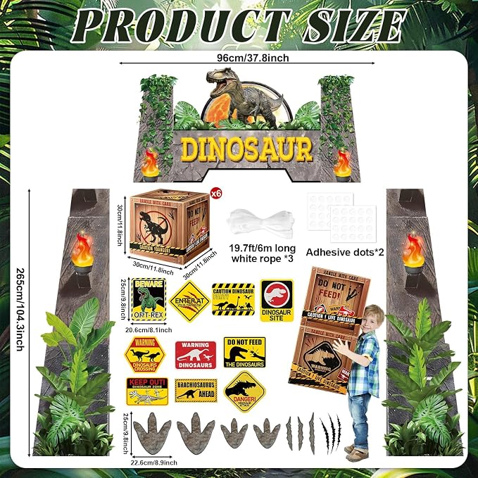 33Pcs Dinosaur Party Decorations Set Jungle Dino Door Banner 12 Inch Dinosaur Theme Boxes Dino Paper Signs Cutouts Party Favor Boxes for Tropical Jungle Safari Birthday Baby Shower Photo Booth Props
