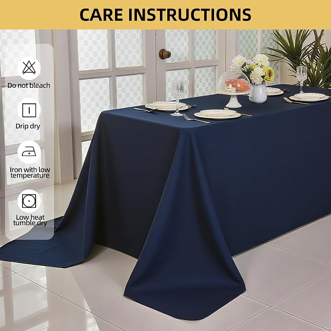 2-Pack 90x156 inch Navy Blue Table Cloths, Solid Stain and Wrinkle Resistant Oblong Tablecloth, Premium Plain Weave Polyester Fabric Rectangle Table Linen Covers for Hotel, Banquet