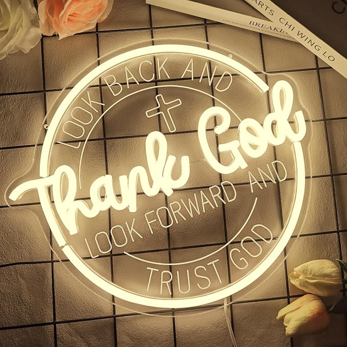 Thank God Neon Signs for Wall Decor Dimmable Christian Neon Sign Jesus cross Led Sign Faith Neon Lights Inspirational Prayer Gift Room Church Office Decor