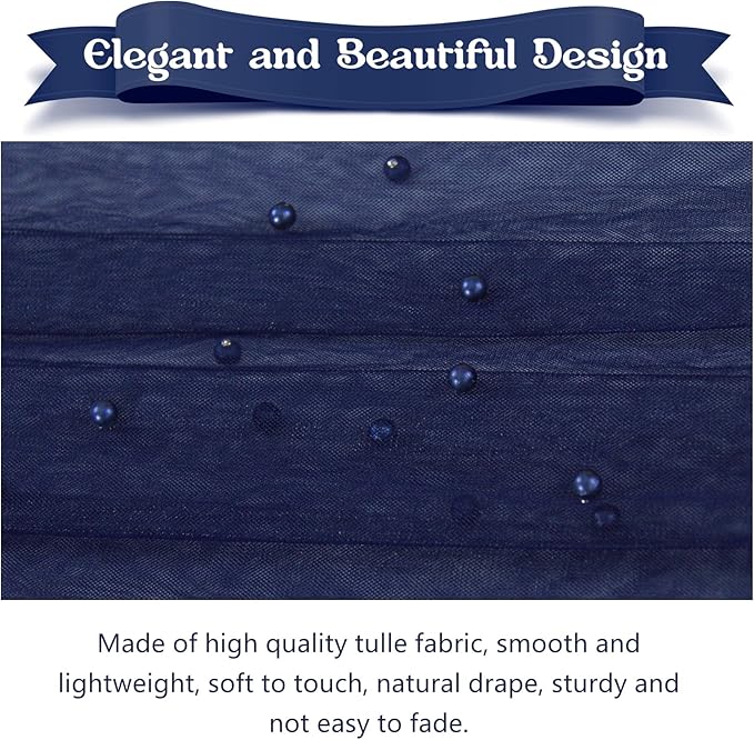 12 Pack 10FT Pearl Table Runner 30x120 Inch Navy Blue Tulle Fabric Boho Rustic Sheer Table Runners Lace Table Cloth for Wedding Bridal Shower Birthday Party Arch Veil Dessert Table Decor (Navy Blue)