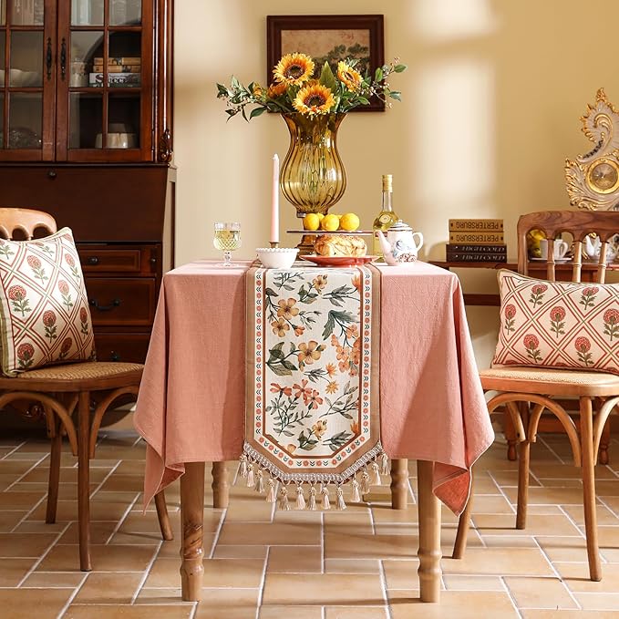 bilin gaier Vintage Linen Table Runner,Floral Table Runners 87 Inches Long,Soft and Luxury Coffee Table Runners.Decoration Tabletop for Kitchen,Dining,Party,Home,Christmas,12"*87"