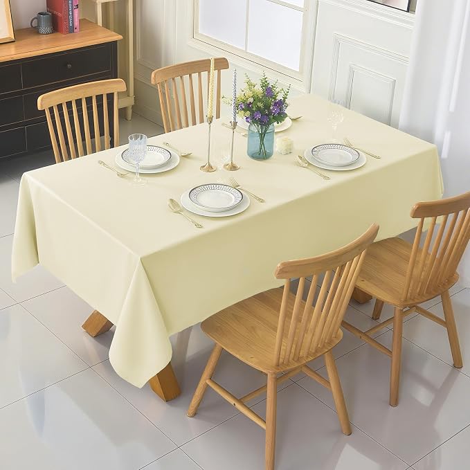 2-Pack 60x60 inch Beige Table Cloths, Solid Stain and Wrinkle Resistant Tablecloth, Premium Plain Weave Polyester Fabric Rectangle Table Linen Covers for Hotel, Banquet