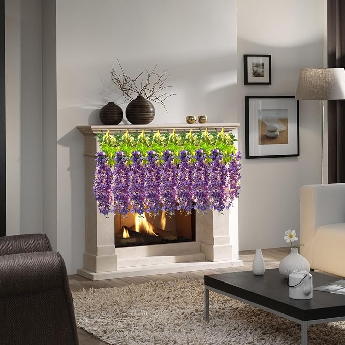 12 Pack Purple Wisteria Hanging Flowers Garland with Lights, 3.44 Feet Artificial Flower Vines, Fake Wisteria, Artificial Vines Hanging Garland for Backdrop Outdoor Patio Garden Decor