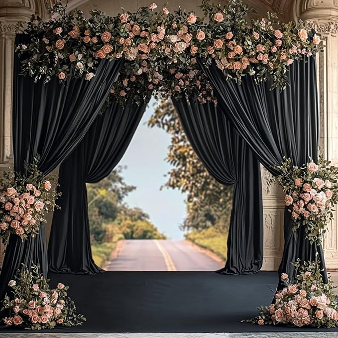 50ftx14ft Black Backdrop Curtains for Wedding-Wrinkle Free Backdrops Curtain Drapes Fabric Decorations Photo Back Drop Cloth for Baby Shower Photography Stage Reception 10Panels 14ft(H) x 5ft(W)