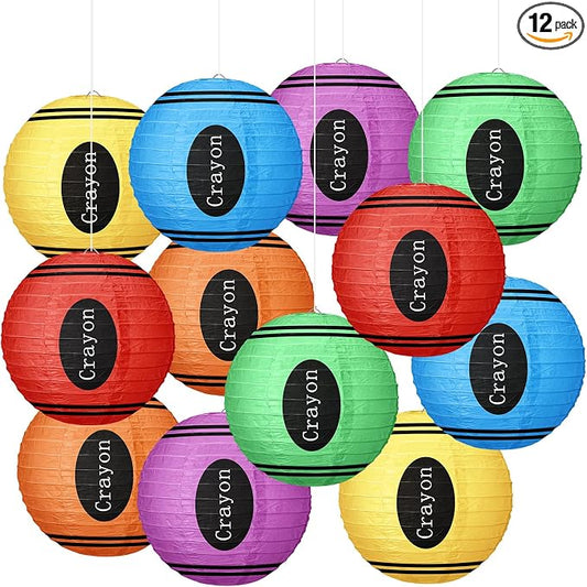 Retisee 12 Pcs Back to School Classroom Crayon Paper Lanterns 10 Inch Crayon Classroom Hanging Decor for First Day of School Kindergarten Welcome Party Supplies