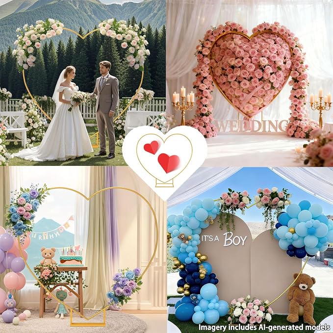 Heart Balloon Arch Stand with Base | 6.7ft Heart Shaped Metal Arch Backdrop Stand Kit,Large Size Metal Love Balloon Arch Kit for Wedding,Bridal(White)