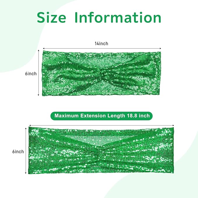 SquarePie 50 Pcs Sequin Chair Sashes Green Glitter Sequin Sashes Bands Decorative Chair Ties Bows for Wedding Party Festive Decor