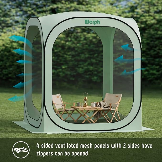 Werph 6x6 Pop-Up Screen Tent, Mosquito Net Gazebo, UV Resistant, Green | Roof Waterproof Screen Canopy, Quick Setup Outdoor Shelter for Backyard, Patio, Garden, Picnic, Camping and Events