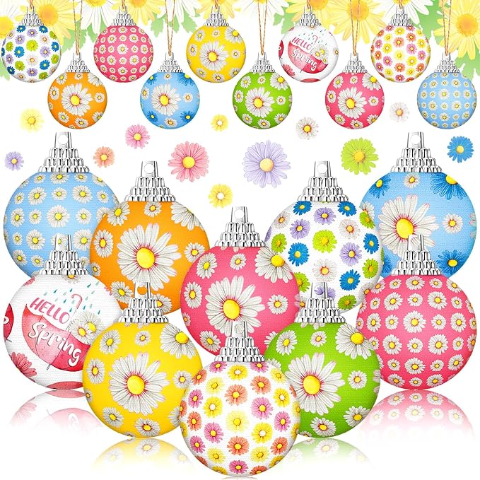 Outus 20 Pcs Spring Daisy Ornaments Balls for Tree Spring Daisy Decorations Summer Ornaments Farmhouse Flower Floral Hanging Decorations Summer Decor for Small Tree Home Party Craft Decor