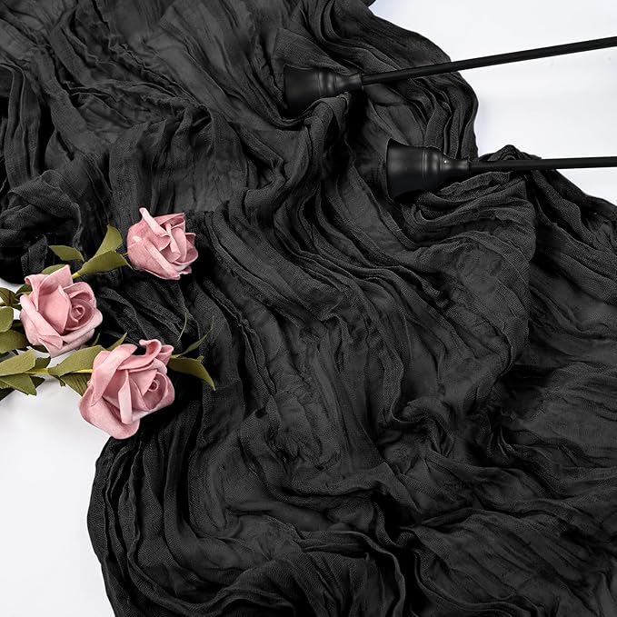 6 Pcs Black Cheesecloth Table Runner 10FT, Gauze Table Runner for Wedding Reception Sheer Bridal Shower Birthday Party Boho Table Decoration, Rustic Romantic Wedding Runner