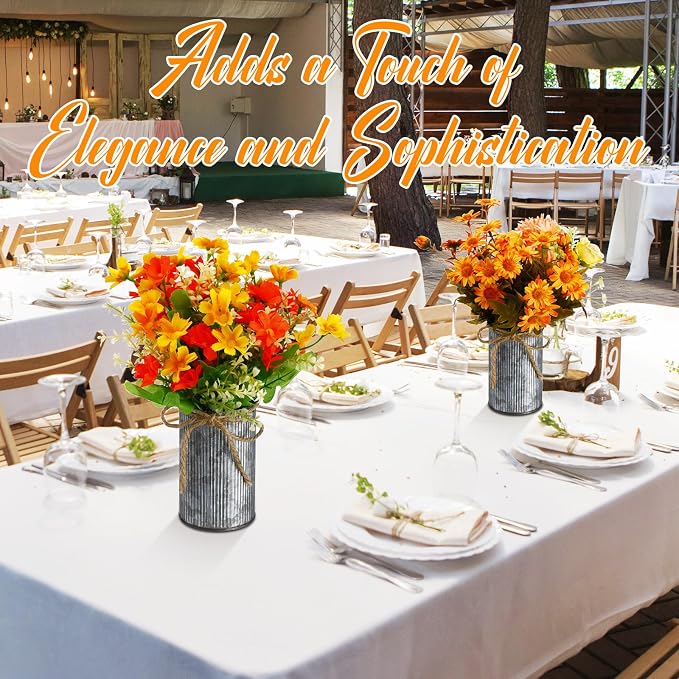 Rustic Vase for Table Centerpieces 4.33 Inch Small Petite Flower Vase with Twine Bow Vintage Farmhouse Decor for Wedding Reception Dining, Home Galvanized Metal Buckets(Iron Color,24 Pcs)