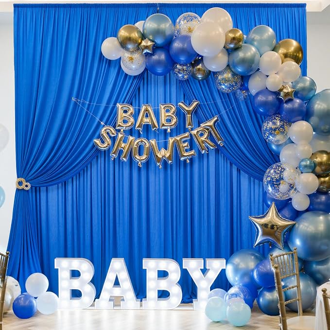 20ft×10ft Wrinkle Free Royal Blue Backdrop Curtain for Parties, 4 Panels 5×10ft Soft Silky Polyester Blue Photo Backdrop Drapes for Boss Baby Birthday Party Wedding Photography Background Cloth