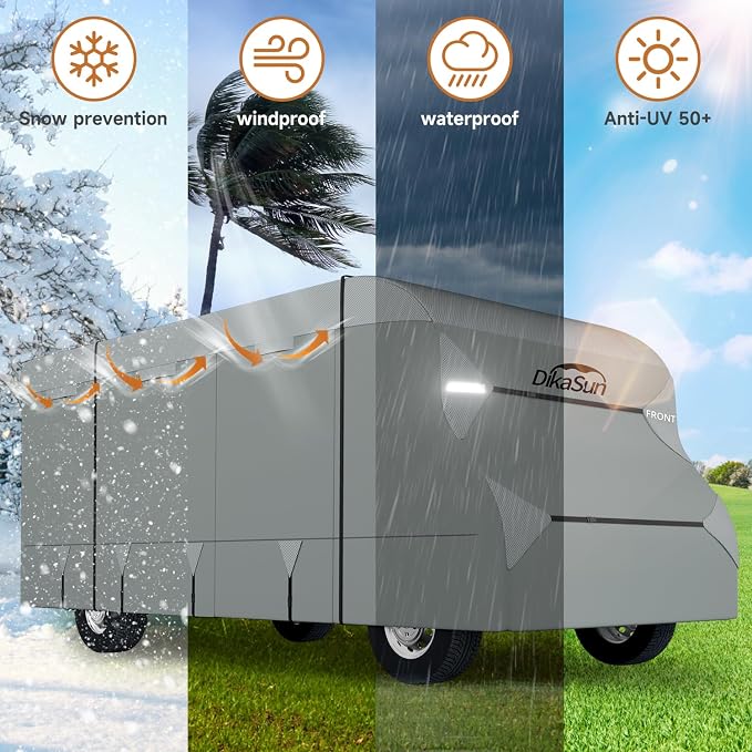 Class C RV Cover 29' ~ 32', 7 Layers Top Motorhome Cover, Heavy Duty Anti-UV Camper Cover Windproof Ripstop Class C Travel Trailer Cover