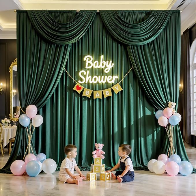 20ftx12ft Hunter Green Backdrop Curtains for Parties, Wrinkle Free Polyester Hunter Green Photo Backdrop Drapes 4 Panels 12 ft Long Back Drop Cloth for Wedding Birthday Photography Background Party