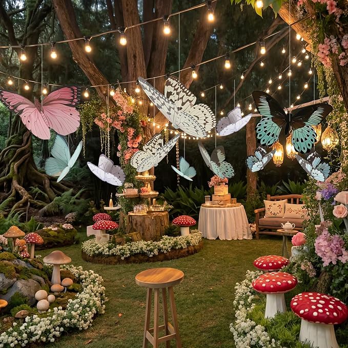 18 Pcs Large Butterfly Party Decorations 3D Paper Butterfly Hanging Decoration 2 Sizes Vibrant Paper Butterflies Birthday Party Supplies for Wedding Spring Baby Shower Room Ceiling Decor