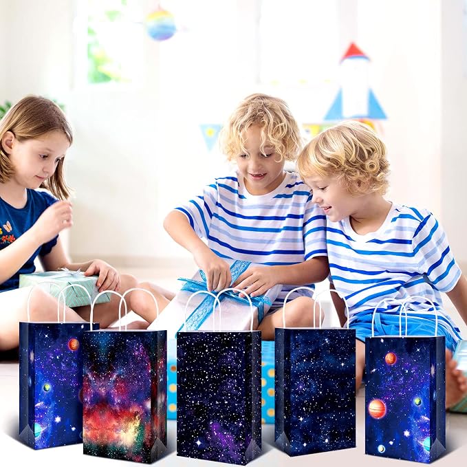 Nezyo 24 Pack Space Party Favor Gift Bags Galaxy Gift Bags for Space Astronaut Star Theme Party Supplies(Galaxy Style)