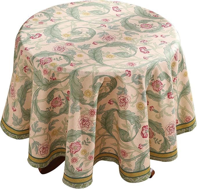 patdrea Vintage French Linen Tablecloth,Round,Diameter 67"-Cecilia A | Colorful Elegant Table Cloth for Round Table,Floral Vine Patterned,for Dining Room Tea Party Thanksgiving