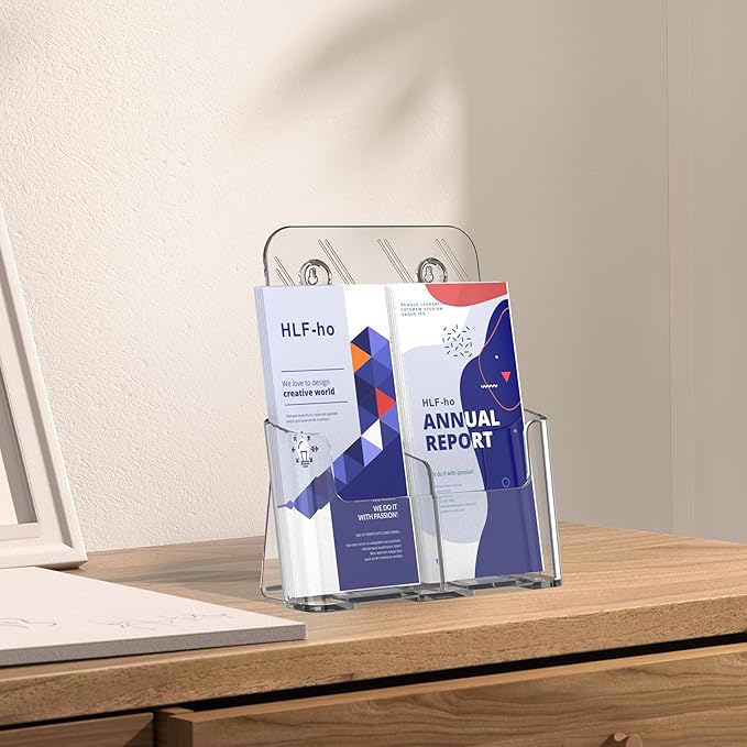 Brochure Holder 8.5x11 Inch Acrylic Literature Holders with Removable Divider for 4x9 inch Clear Pamphlet Display Stand Countertop Use or Wall Mount for Office, Lobby, Hotel, Trade Show, 4 Pack