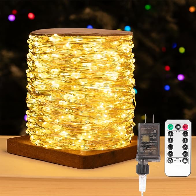 Fairy Lights Plug in,660FT 2000LEDs Waterproof Led String Lights,8 Modes Remote Twinkle Light for Outdoor Indoor Christmas Wedding Birthday Garden Party Decorations,Silver Wire,Warm White