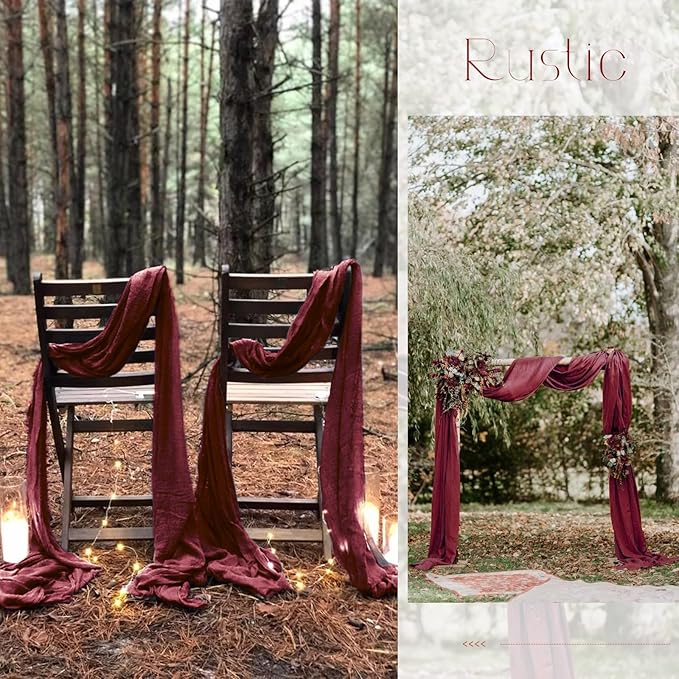10 Pack Burgundy Table Runner 10Ft Cheesecloth Table Runner Boho Gauze Cheese Cloth Table Runners Romantic Long Sheer Fabric Table Runners for Wedding Party Bridal Shower(Burgundy)