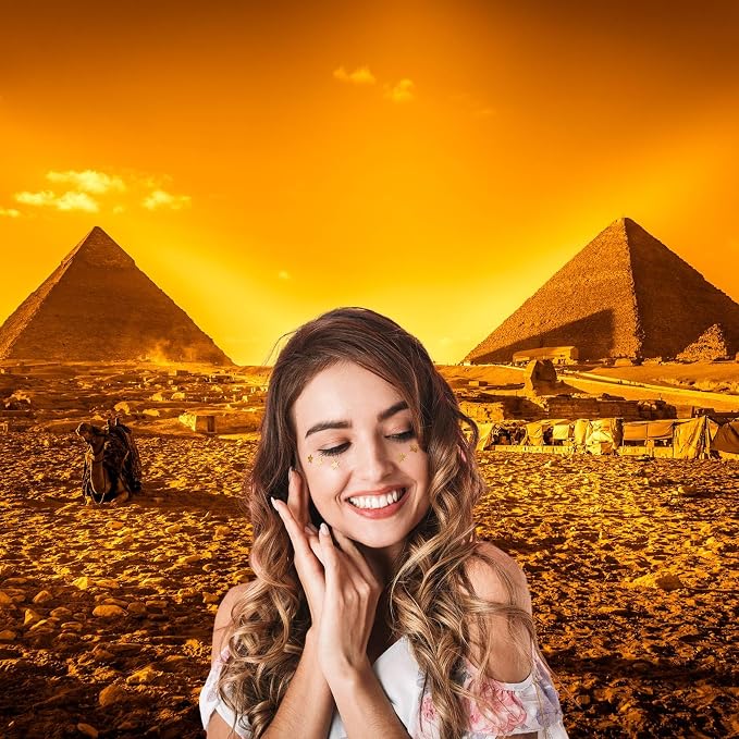 Egyptian Pyramids Backdrop Orange Sunrise Panorama of Giza Pyramids Photography Background Africa Historical Monuments Tourist Landscape Background Decorations Portrait Photo Decor Props 7x5ft