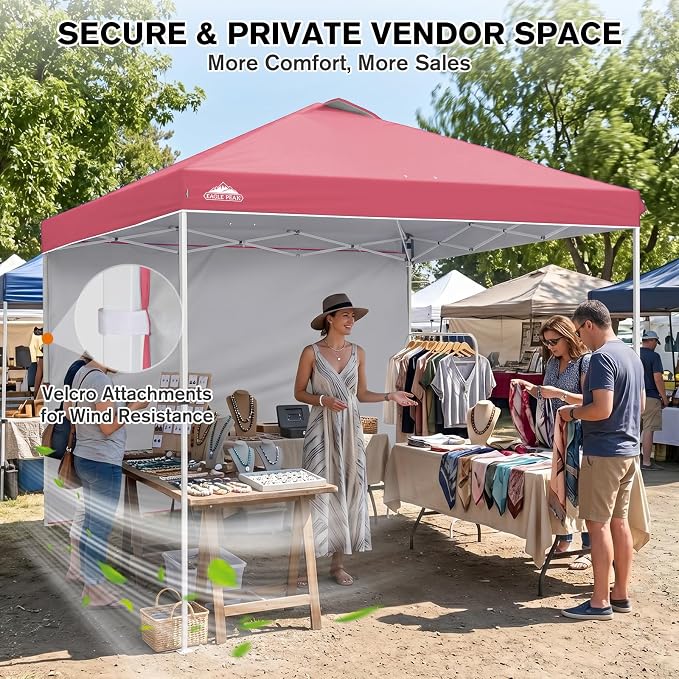 EAGLE PEAK Commercial Canopy 10x10 Pop Up Canopy Tent with 1 Sidewall, Easy Setup Heavy Duty Instant Event Shelter for Vendors & Markets, Outdoor Sun Shade, Peach Pink