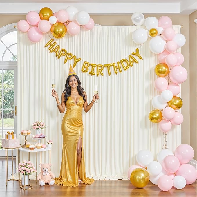 10 Panels Ivory Backdrop Curtain for Wedding Parties Wrinkle Free Ivory Photo Curtains Backdrop Drapes Fabric Decoration for Baby Shower Photography 5ft(W) x 10ft(H)"