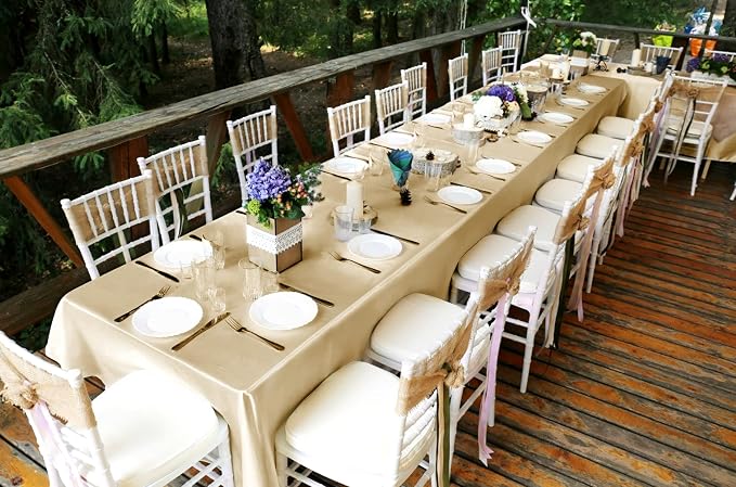 12 Pack Champagne Satin Tablecloth, 57 x 108 Inch Silky Satin Table Cloth, Rectangle Bright Silk Tablecloth Smooth Fabric Table Covers Overlay Silky Table Decoration for Wedding Party Banquet Birthday