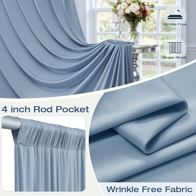 10 Panels 5x20ft Dusty Blue Ceiling Drapes for Wedding Parties, Wrinkle Free Thick Polyester 20ft Extra Long Wedding Draping Ceiling Curtains Arch Drapery for Birthday Party Canopy Tent Decor