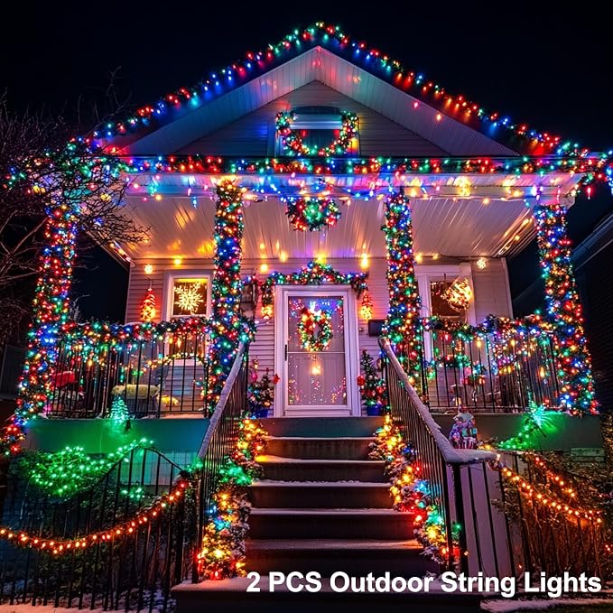 2 Pack Christmas Color Changing String Lights Battery 33 Ft 100 LED | Green Wire,Remote Control, Timer, 12 Lighting Modes,Waterproof,Fairy Lights for Bedroom Wreath Christmas Decor