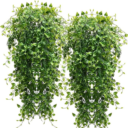 RECUTMS Artificial Hanging Plants 4pcs 33Inch Fake Wall Plant Faux Eucalyptus Leaves Ivy Swag UV Resistant Plastic Greenery Indoor Outdoor Home Garden Wedding Jungle Party Patio Office Shelf Decor